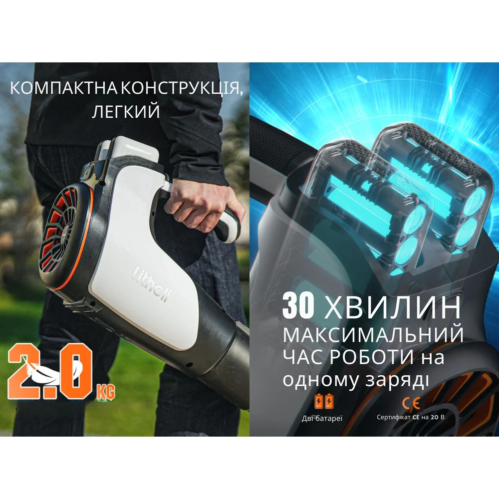 Акумуляторна повітродувка Litheli 560CFM 45 Вт 200 км/год 2,7 кг