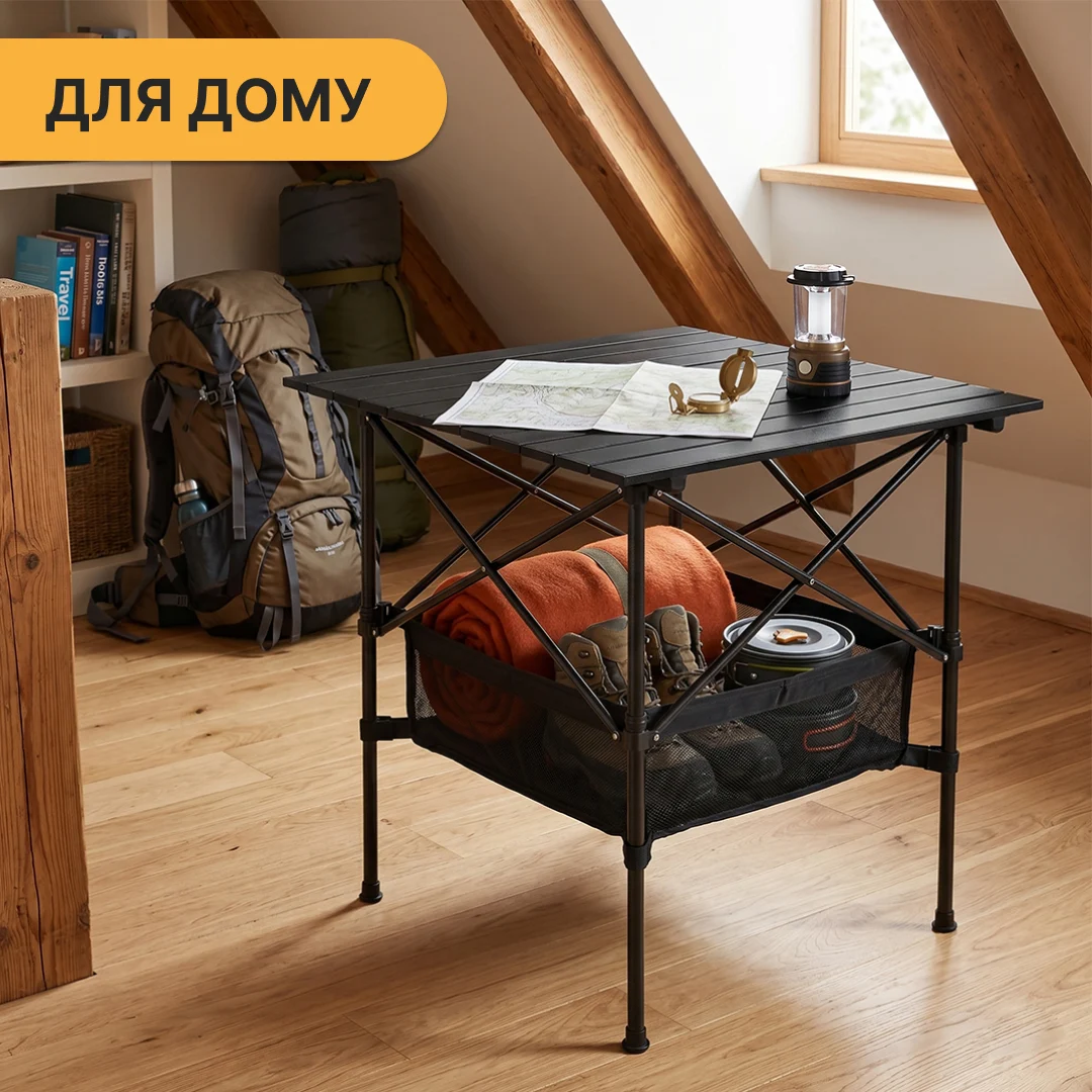 Складной туристический стол LEOBRO 52x52x50 см сталь серый