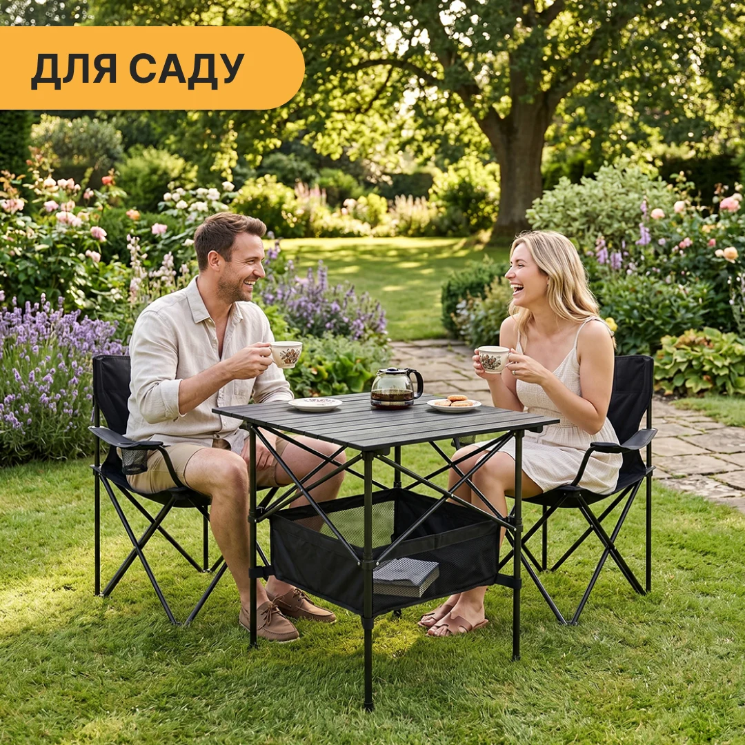 Складной туристический стол LEOBRO 52x52x50 см сталь серый