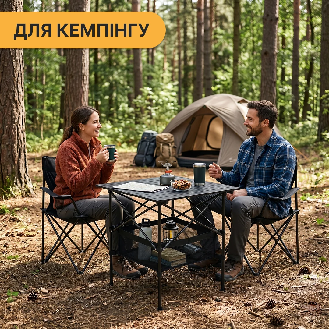 Складной туристический стол LEOBRO 52x52x50 см сталь серый