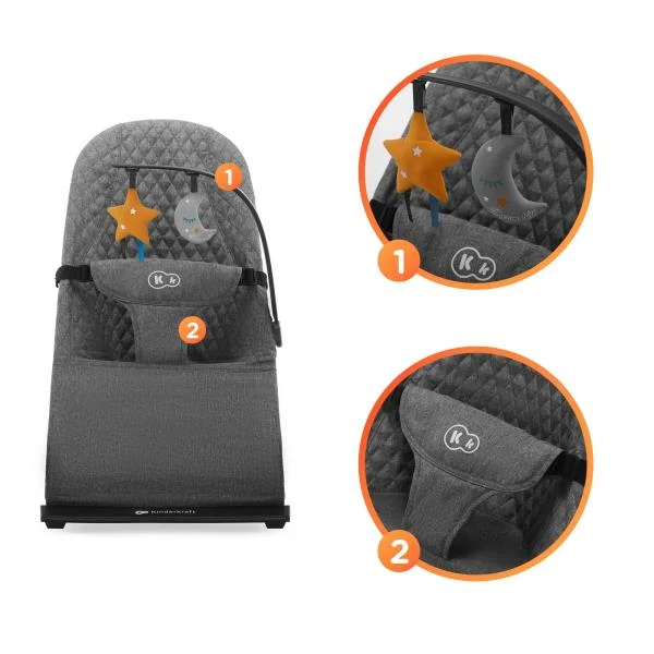 Шезлонг-гойдалка Kinderkraft Mimi 72x40x58,5 см алюміній сірий