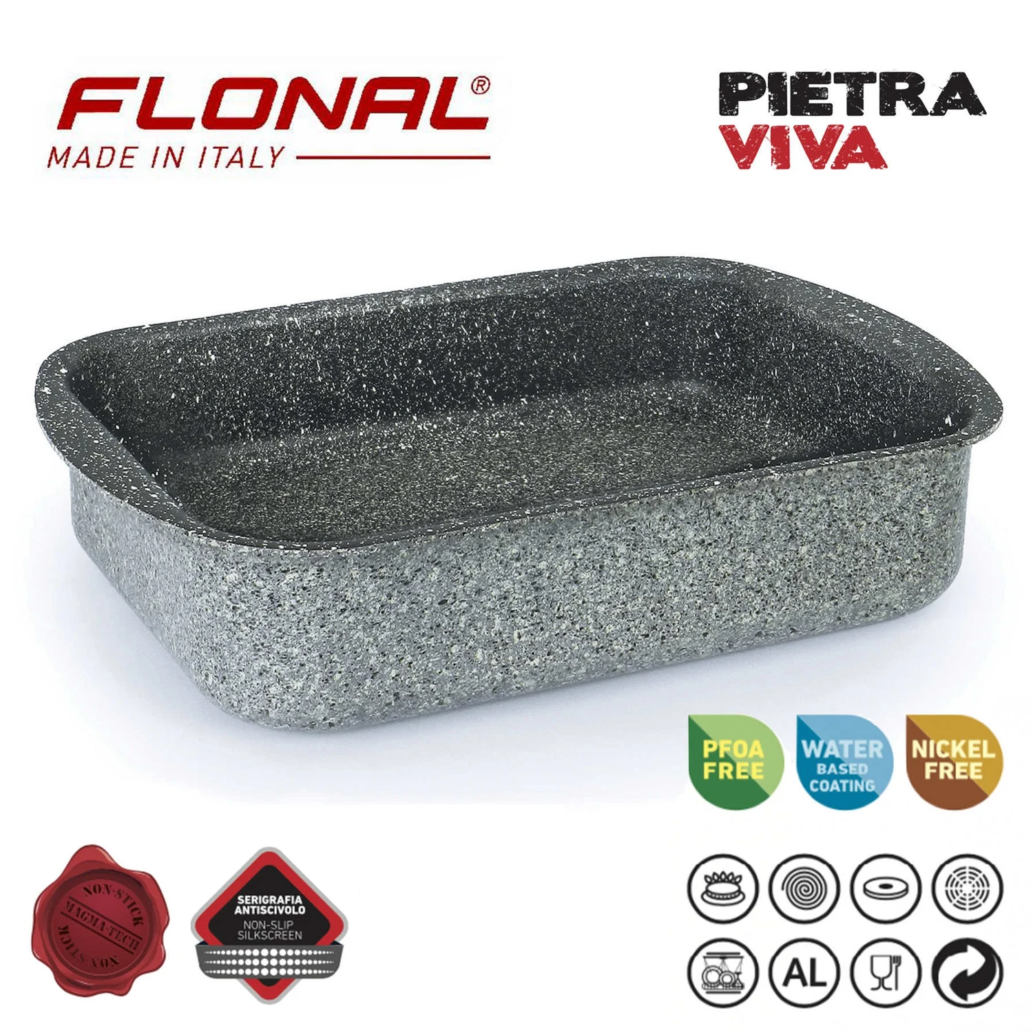 Форма для випікання Flonal Pietra Viva 25х18 см антипригарна алюмінієва сірого кольору