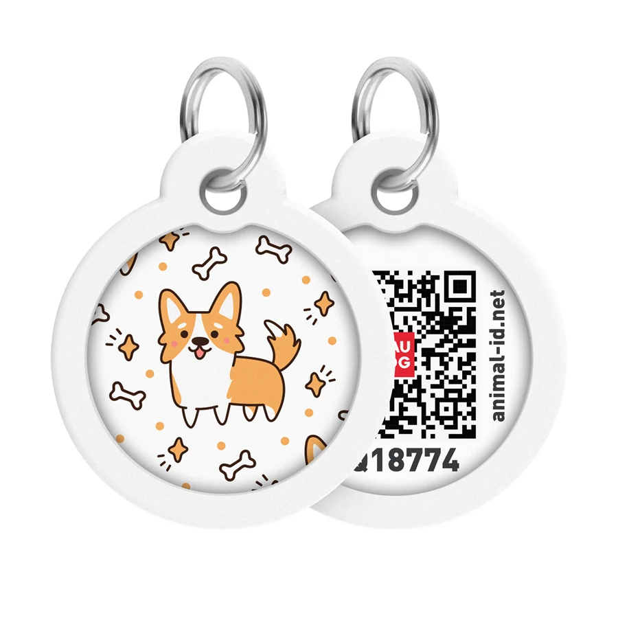 Адресник для собак і котів WAUDOG Smart ID QR паспорт Коргі металевий Д 30 мм