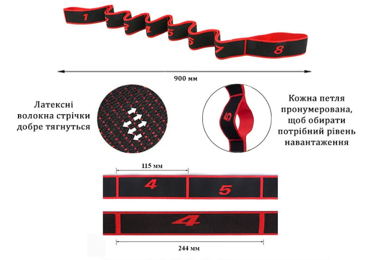 Еспандер стрічковий EasyFit з петлями Hard 90x5 см поліестер червоний