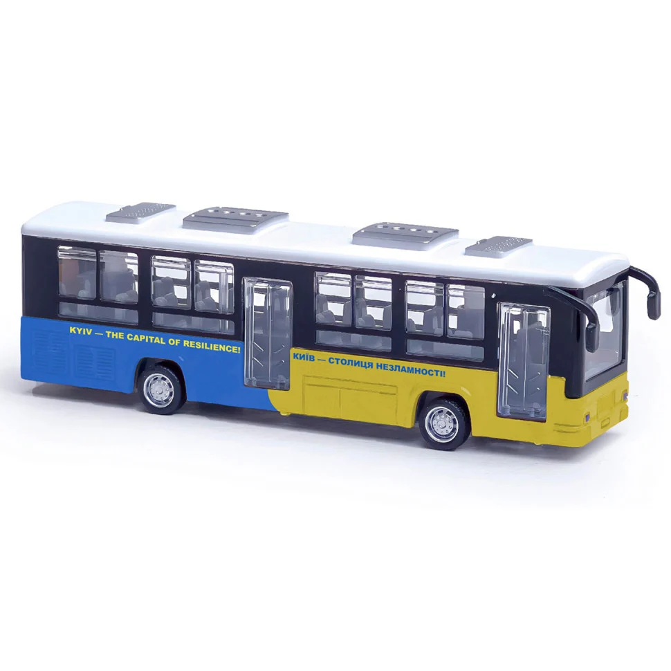 Дитяча колекційна модель Автобус Київ 1:32 пластиковий бокс різнобарвний 13,5х4,5х6,5 см