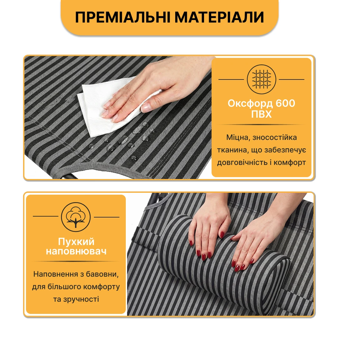 Розкладне крісло-ліжко LB-1141 178х66х98 см сталева труба Oxford 600D чорне