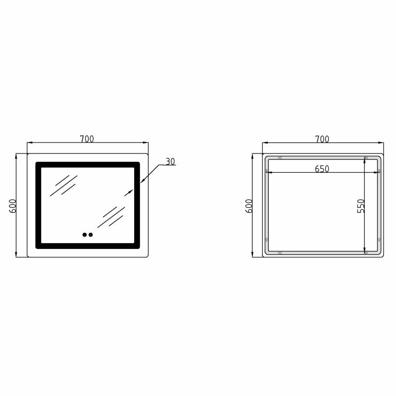 Дзеркало 700х600 см з LED-підсвічуванням Touch, антизапотіванням, димером Скло