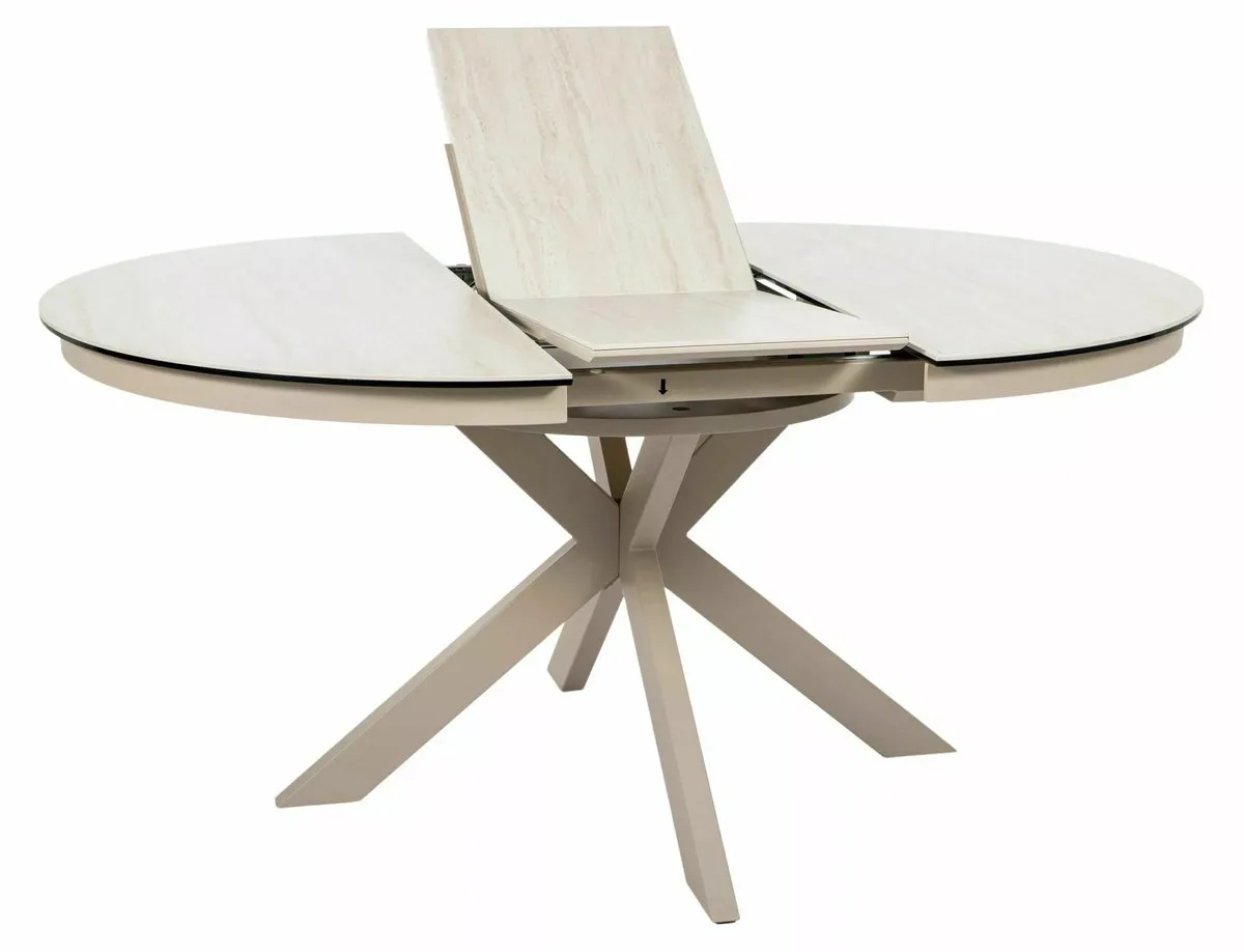 Стіл розкладний PORTO CERAMIC 120x120(160)x76 см загартоване скло + кераміка травертин бежевий кашемір