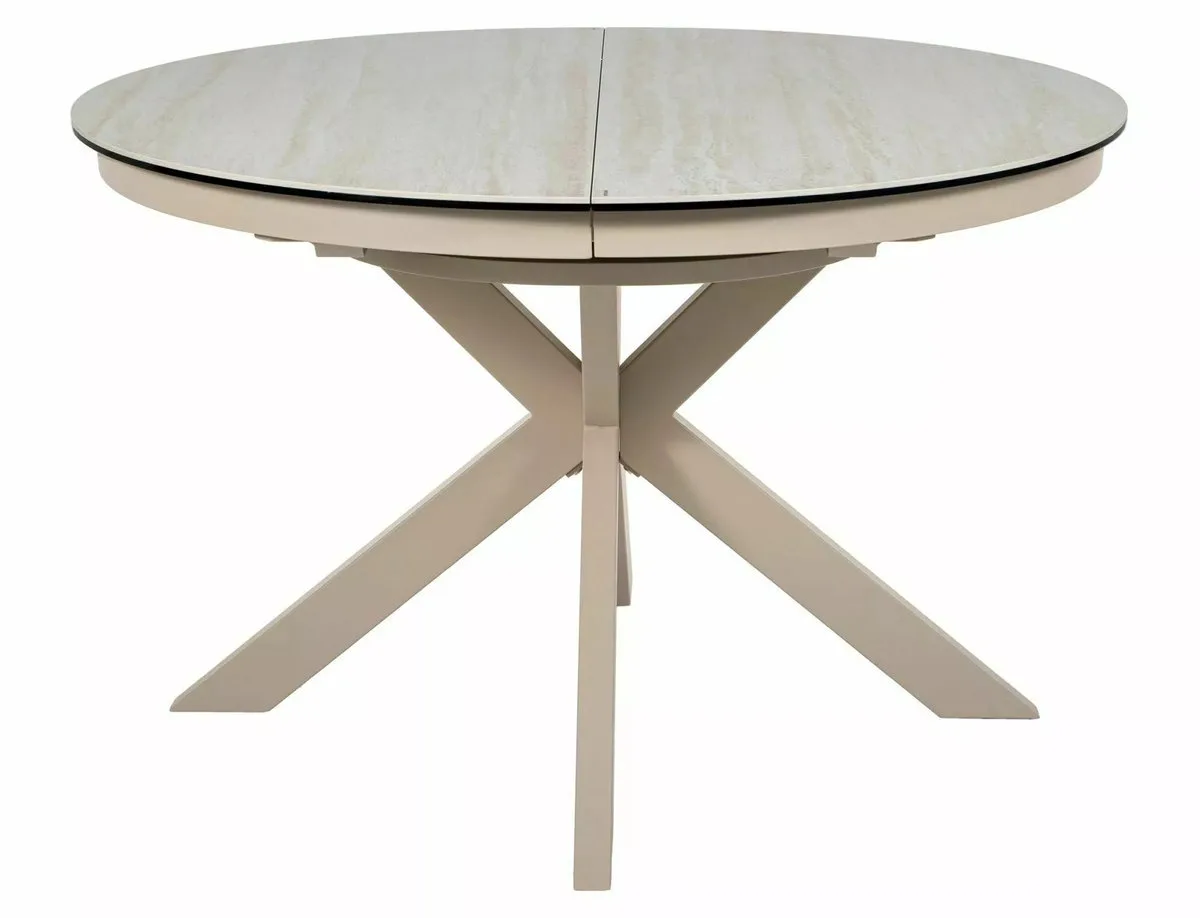 Стіл розкладний PORTO CERAMIC 120x120(160)x76 см загартоване скло + кераміка травертин бежевий кашемір