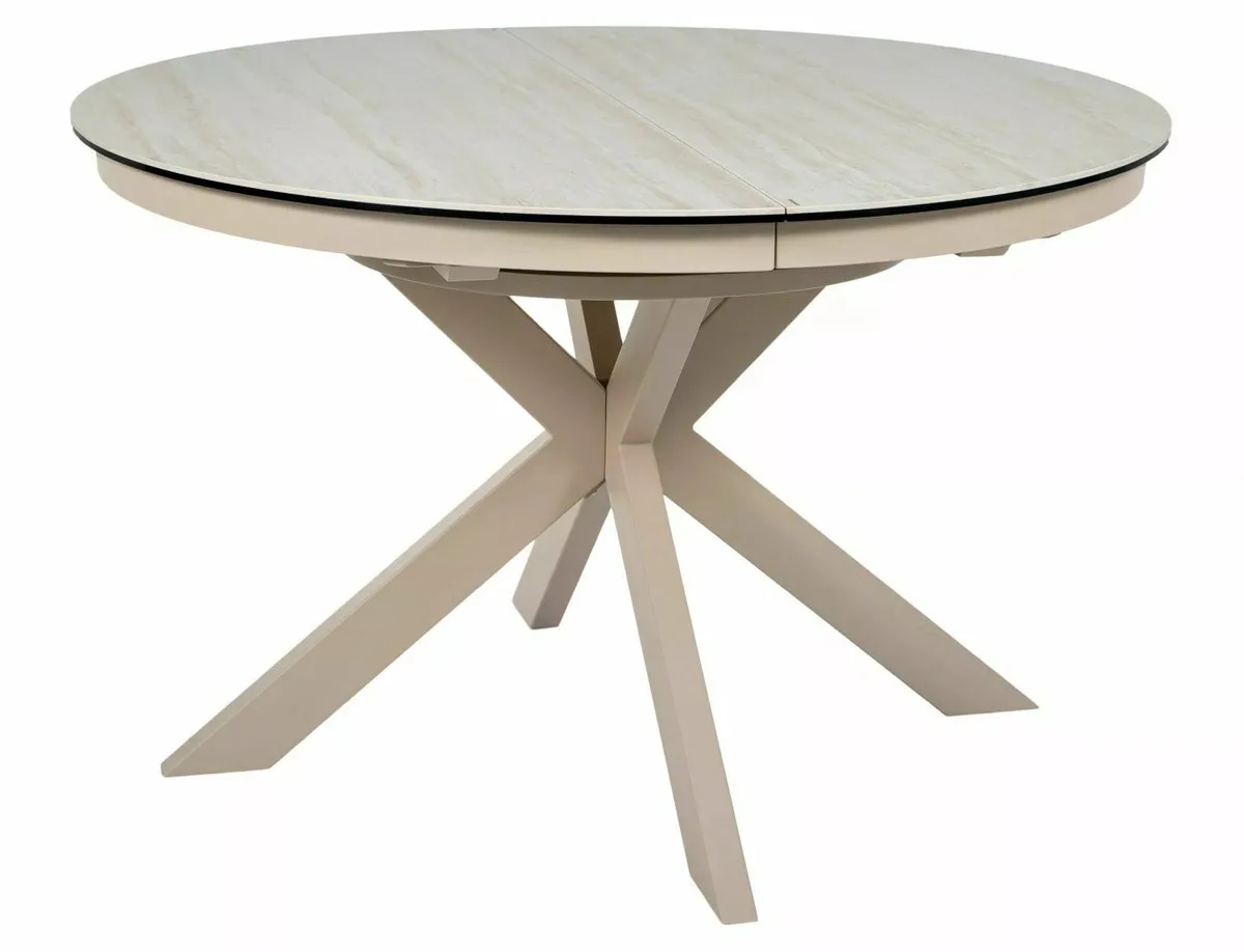 Стіл розкладний PORTO CERAMIC 120x120(160)x76 см загартоване скло + кераміка травертин бежевий кашемір