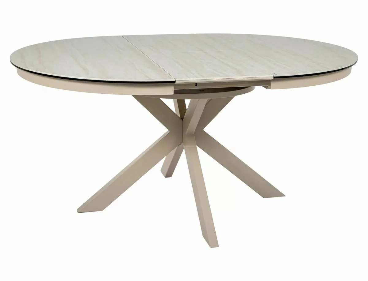 Стіл розкладний PORTO CERAMIC 120x120(160)x76 см загартоване скло + кераміка травертин бежевий кашемір