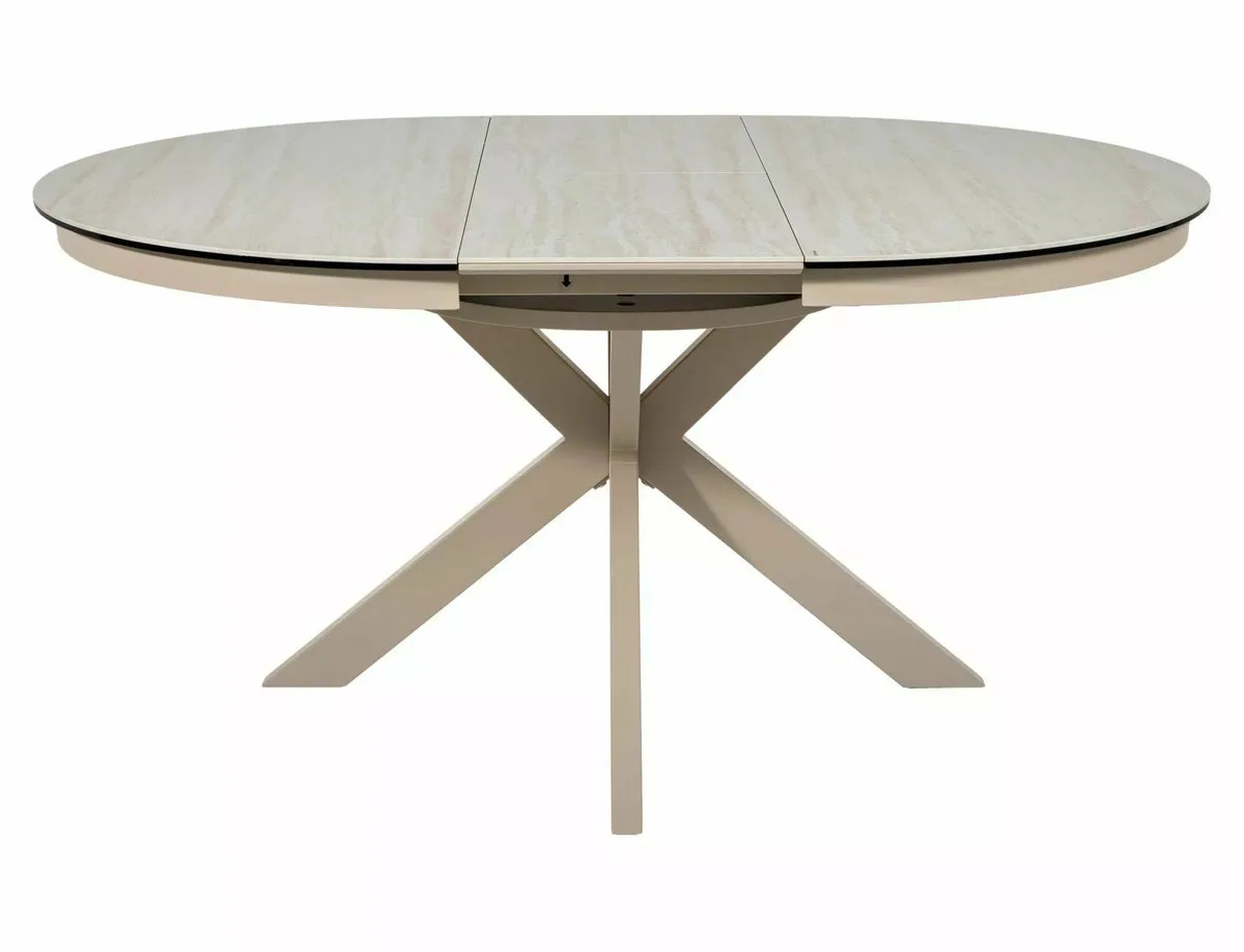 Стіл розкладний PORTO CERAMIC 120x120(160)x76 см загартоване скло + кераміка травертин бежевий кашемір