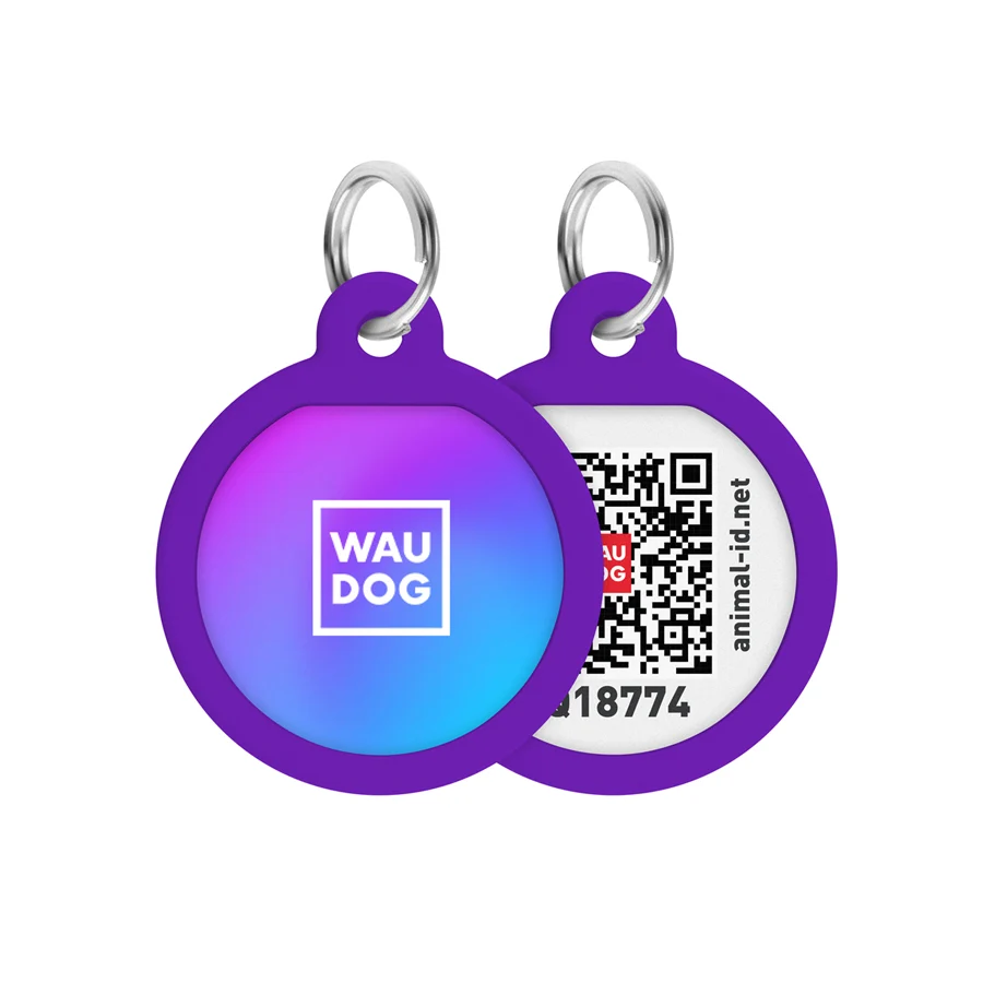 Адресник для собак і котів WAUDOG Smart ID з QR паспортом сталь Д 25 мм градієнт фіолетовий