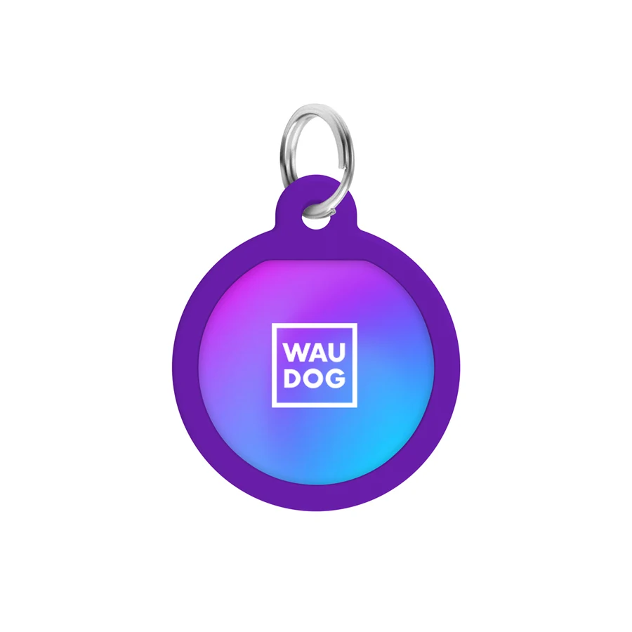 Адресник для собак і котів WAUDOG Smart ID з QR паспортом сталь Д 25 мм градієнт фіолетовий