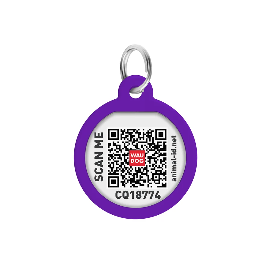 Адресник для собак і котів WAUDOG Smart ID з QR паспортом сталь Д 25 мм градієнт фіолетовий