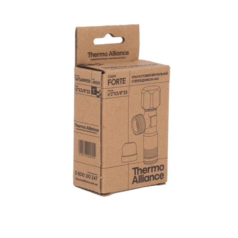 Кран кутовий Thermo Alliance Forte 1/2"Зх3/8"З хром M10