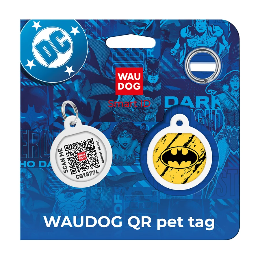 Адресник WAUDOG Smart ID металевий з QR паспортом Д 25 мм коло Бетмен