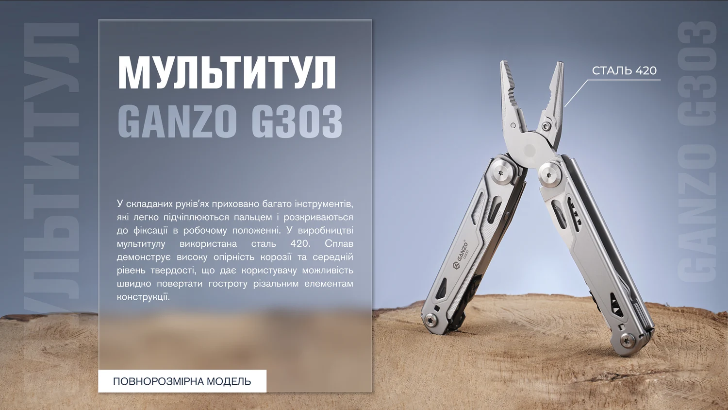 Мультитул Ganzo G303 21 функція нержавіюча сталь 160х105 мм сірий