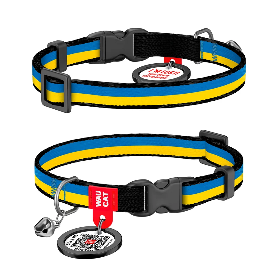 Нашийник WAUCAT Nylon XS 10 мм 20-30 см Нейлон Colors of freedom з QR паспортом