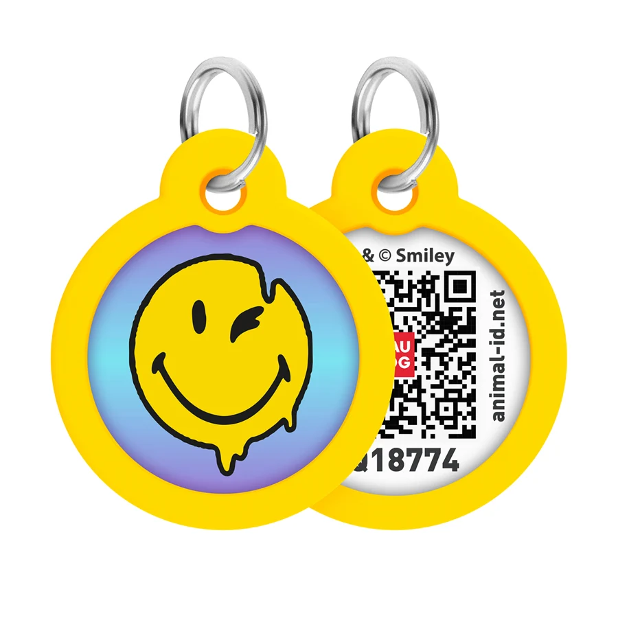 Адресник WAUDOG Smart ID з QR паспортом стальний D 30 мм блакитний Смайли