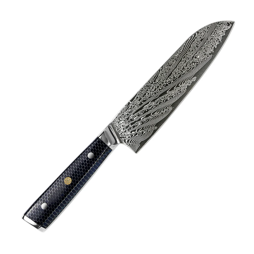 Ніж Santoku 18 см дамаська сталь 60 HRC чорний композитний