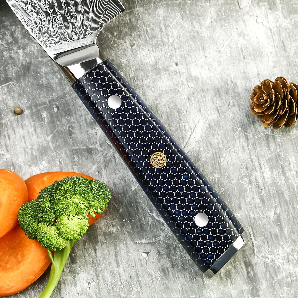 Ніж Santoku 18 см дамаська сталь 60 HRC чорний композитний