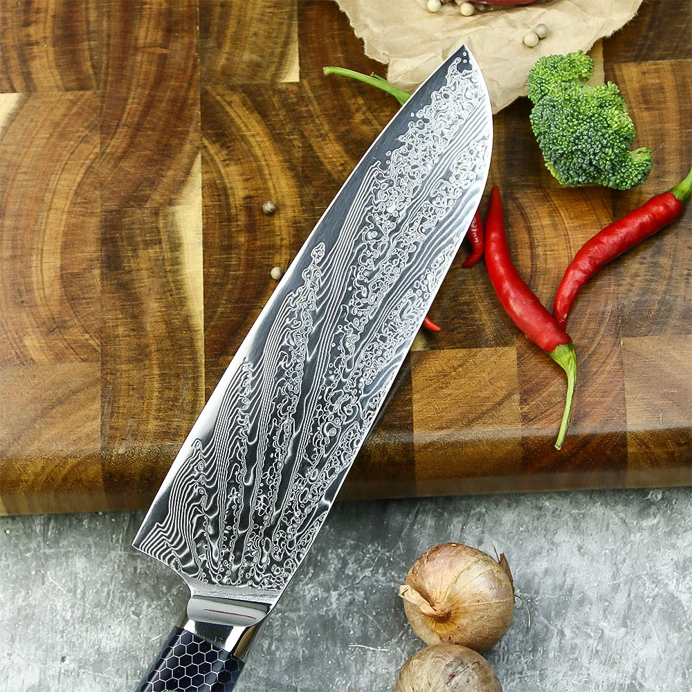 Ніж Santoku 18 см дамаська сталь 60 HRC чорний композитний
