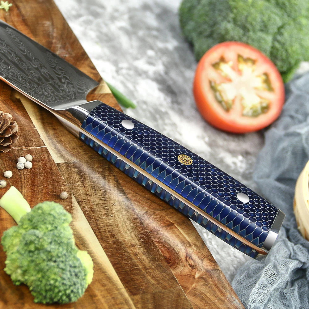 Ніж Santoku 18 см дамаська сталь 60 HRC чорний композитний