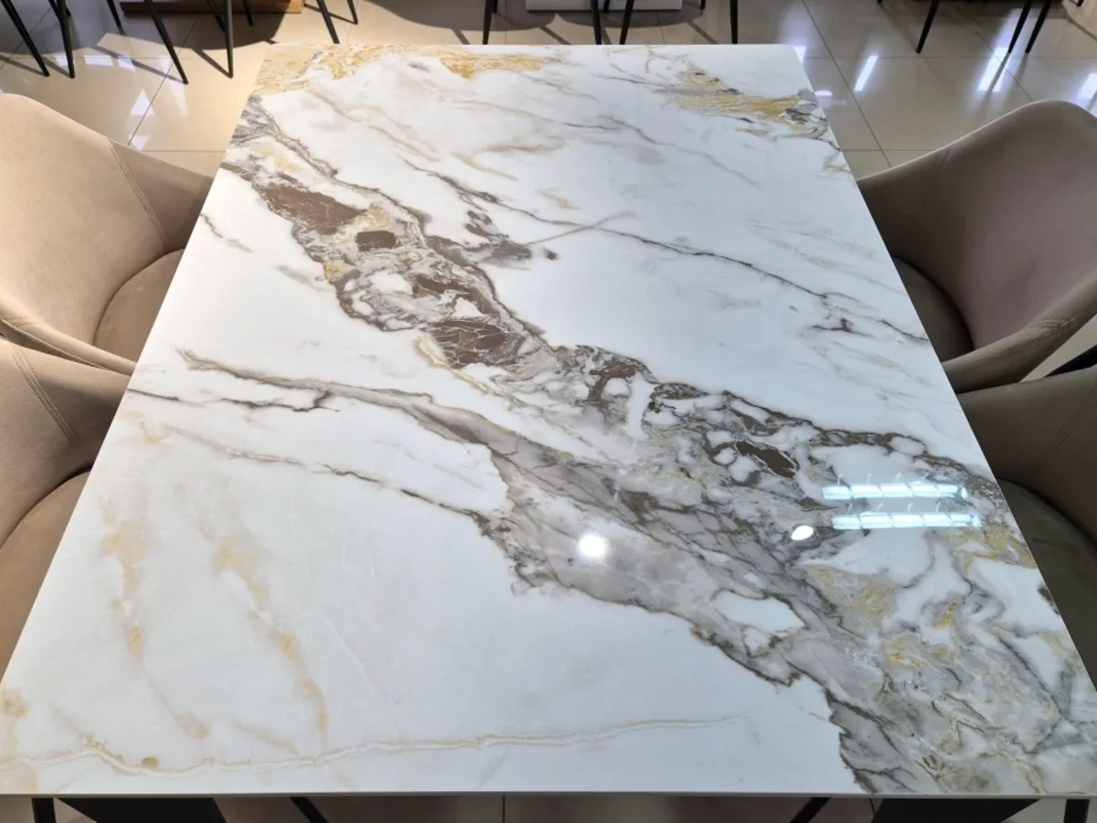 Стіл обідній NORMAN CERAMIC 120x90 см кераміка gold Phoenix глянець чорний каркас