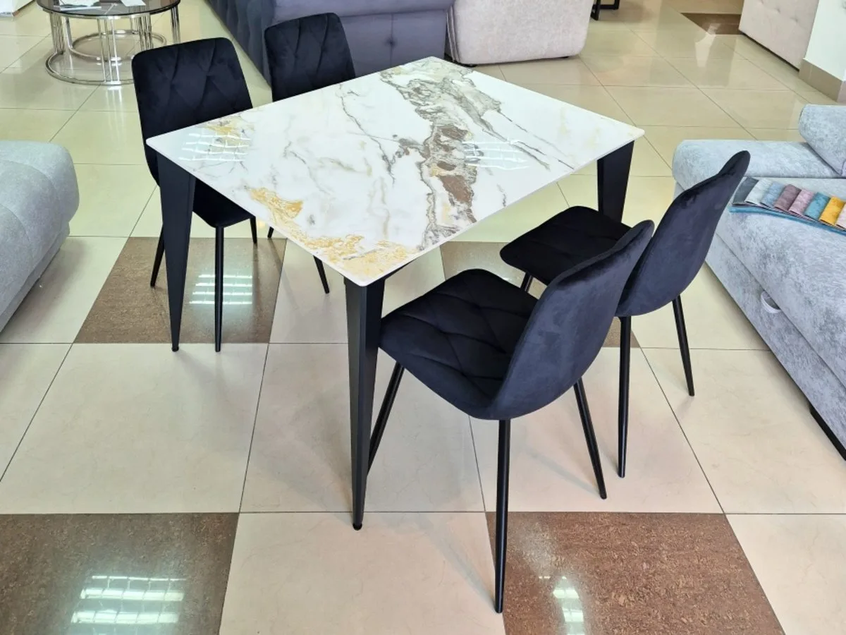 Стіл обідній NORMAN CERAMIC 120x90 см кераміка gold Phoenix глянець чорний каркас