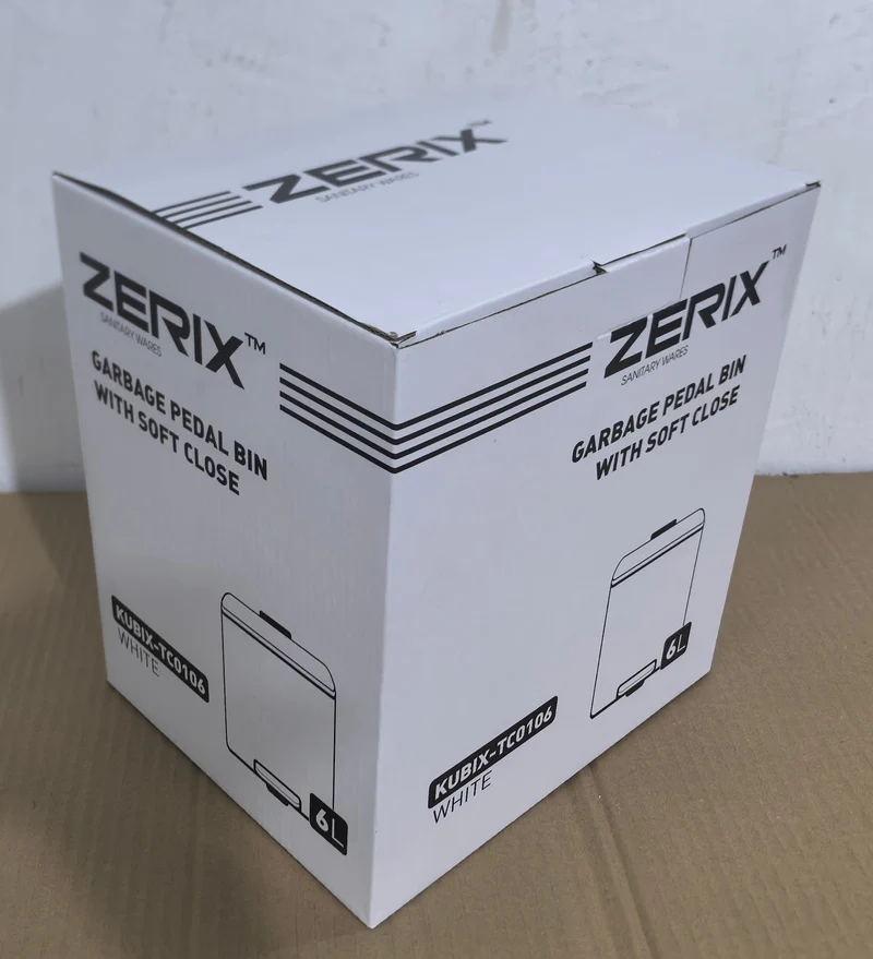 Відро для сміття квадратне 6 л з плавним закриттям пластик біле Zerix Kubix-TC0106