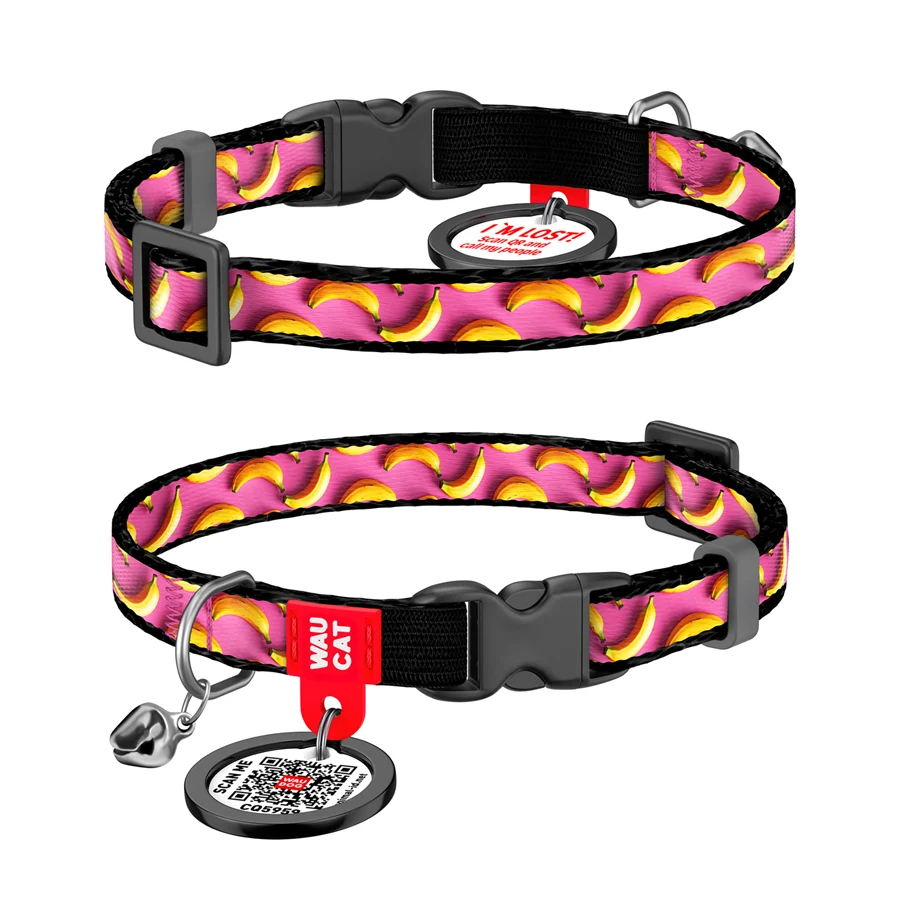 Нашийник WAUCAT Nylon XS 10 мм Рожевий Нейлон 20-30 см з QR паспортом