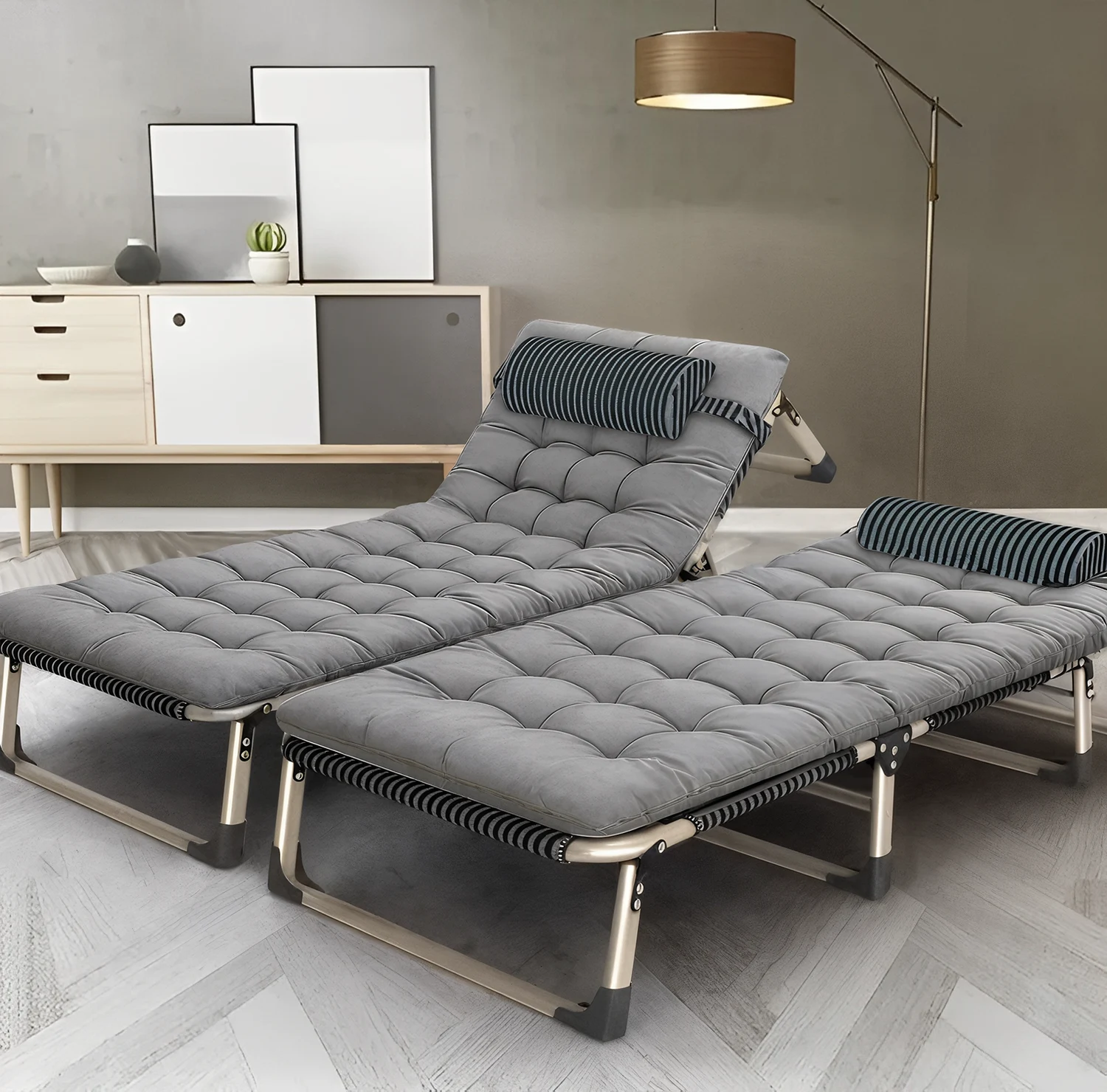 Розкладне ліжко LEOBRO 193х68х30 см сталь темна смужка 150 кг
