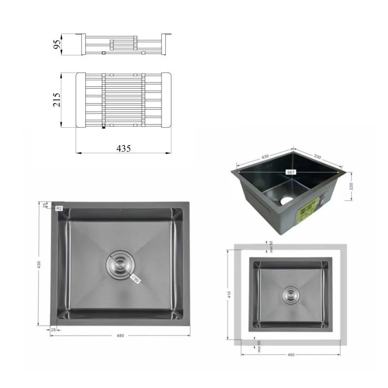 Мийка урізна Lidz H4843 3,0/1,0 мм PVD-покриття чорна 1 чаша + корзина для мийки
