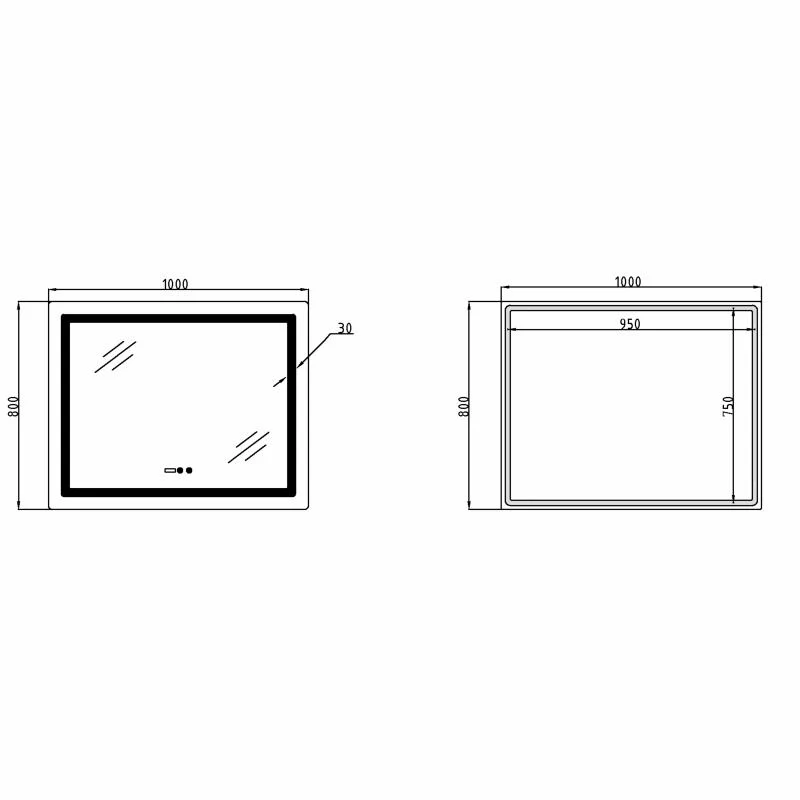 Дзеркало Lidz Kubis KU2 1000x800 з LED-підсвічуванням Touch, антизапотіванням, біле пластик