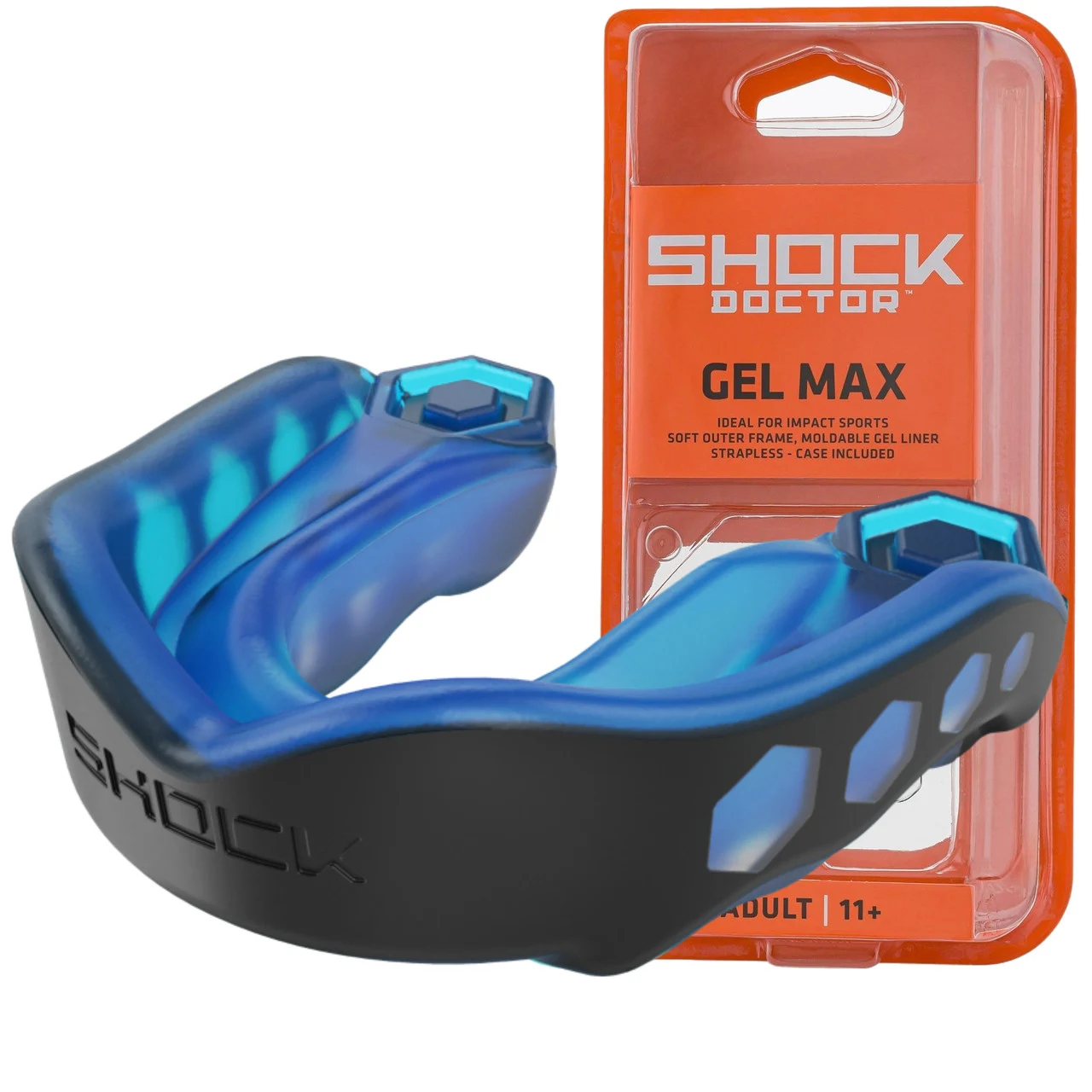 Капа дитяча Shock Doctor Gel Max формована під прикус чорна/синя термополімери до 10 років