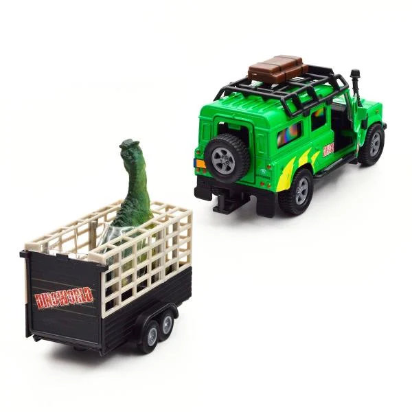 Ігровий набір Land Rover з причепом і динозавром металевий 29 см різнобарвний