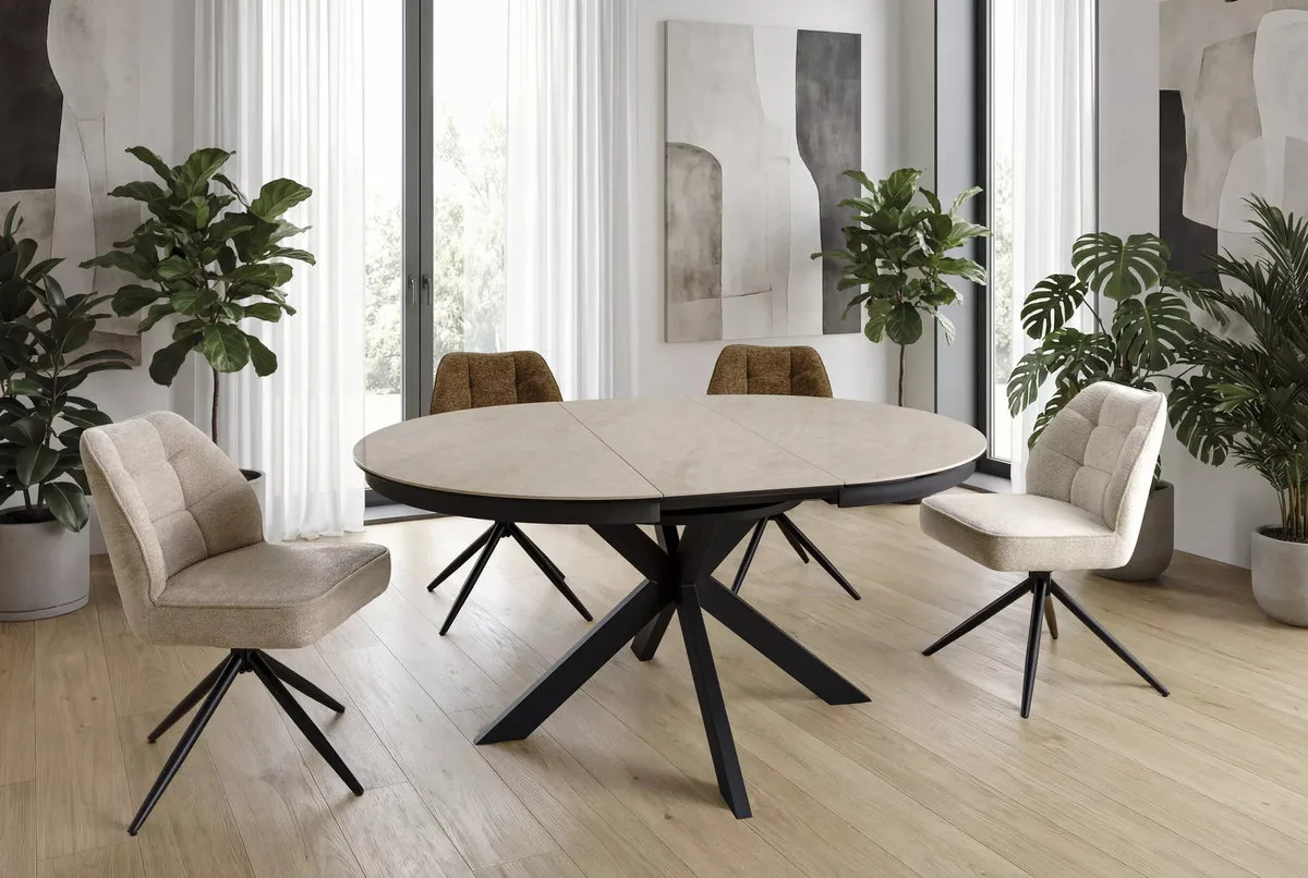 Стіл розкладний PORTO CERAMIC 120x160 см загартоване скло + кераміка бежевий/чорний