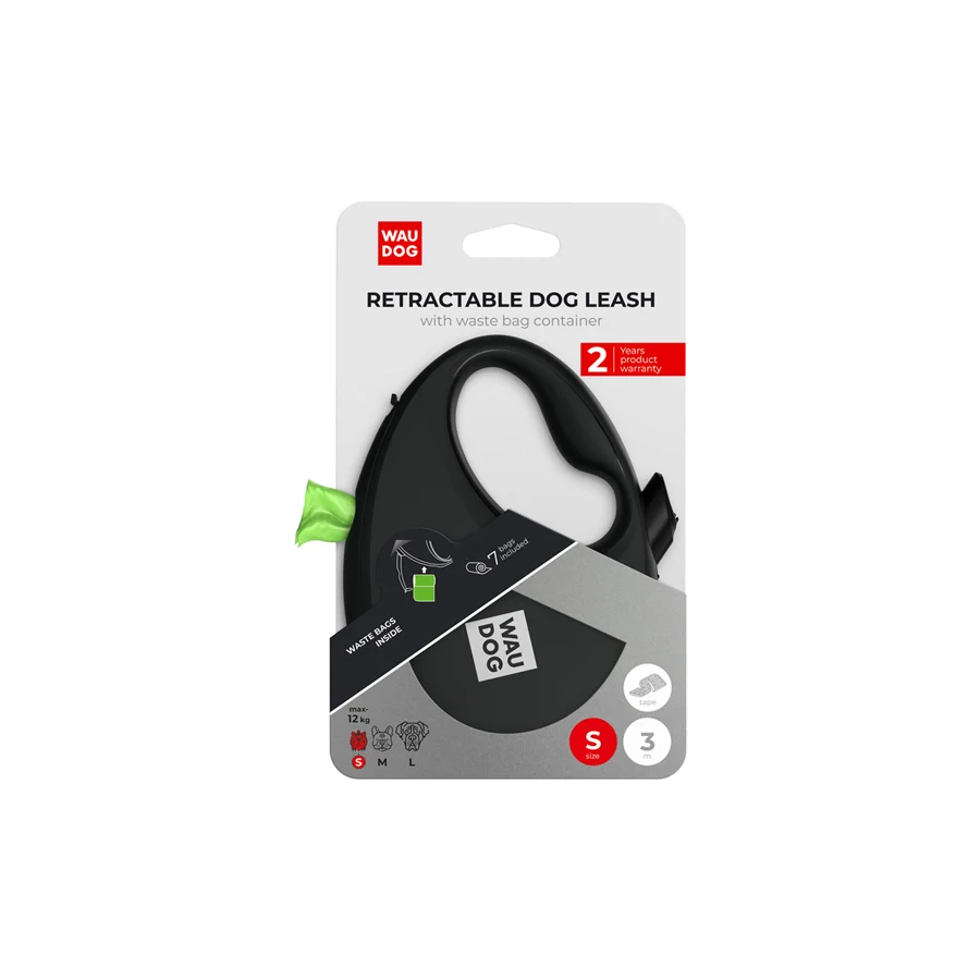 Повідець-рулетка WAUDOG R-leash S 3 м пластик чорний до 12 кг