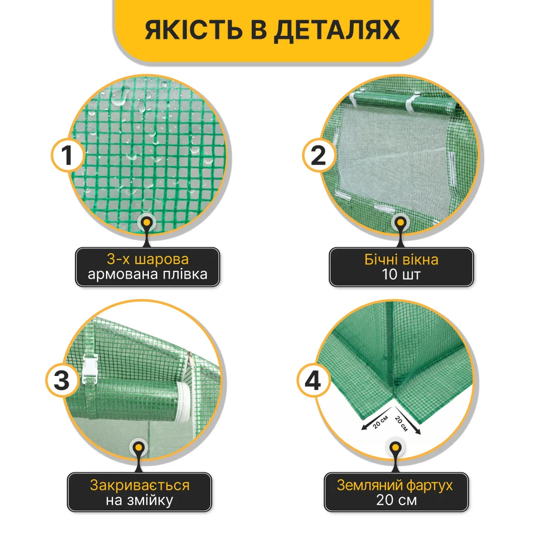 Теплиця LEOBRO Garden 18 м² посилена сталевий каркас 600x300x200 см зелена