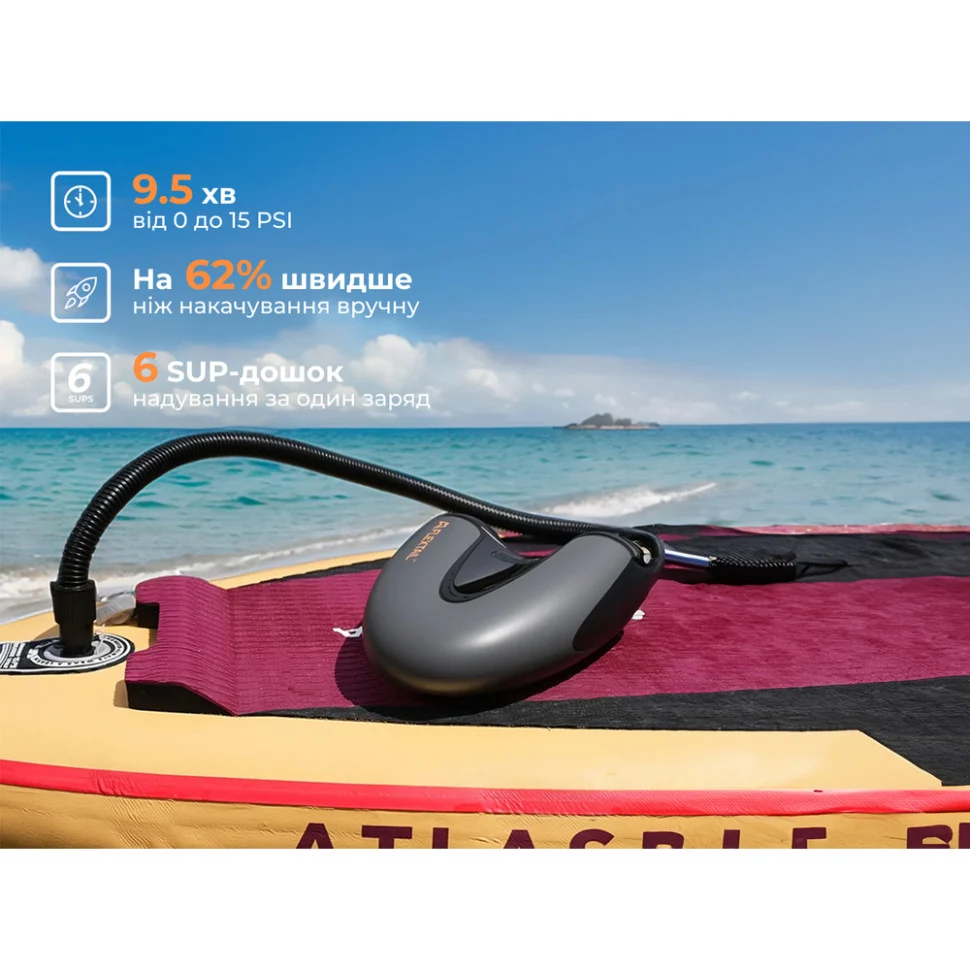 Кемпінговий насос Flextail Evo SUP Pump Pro акумуляторний 45 PSI 28,1х24,7х10,2 см чорний