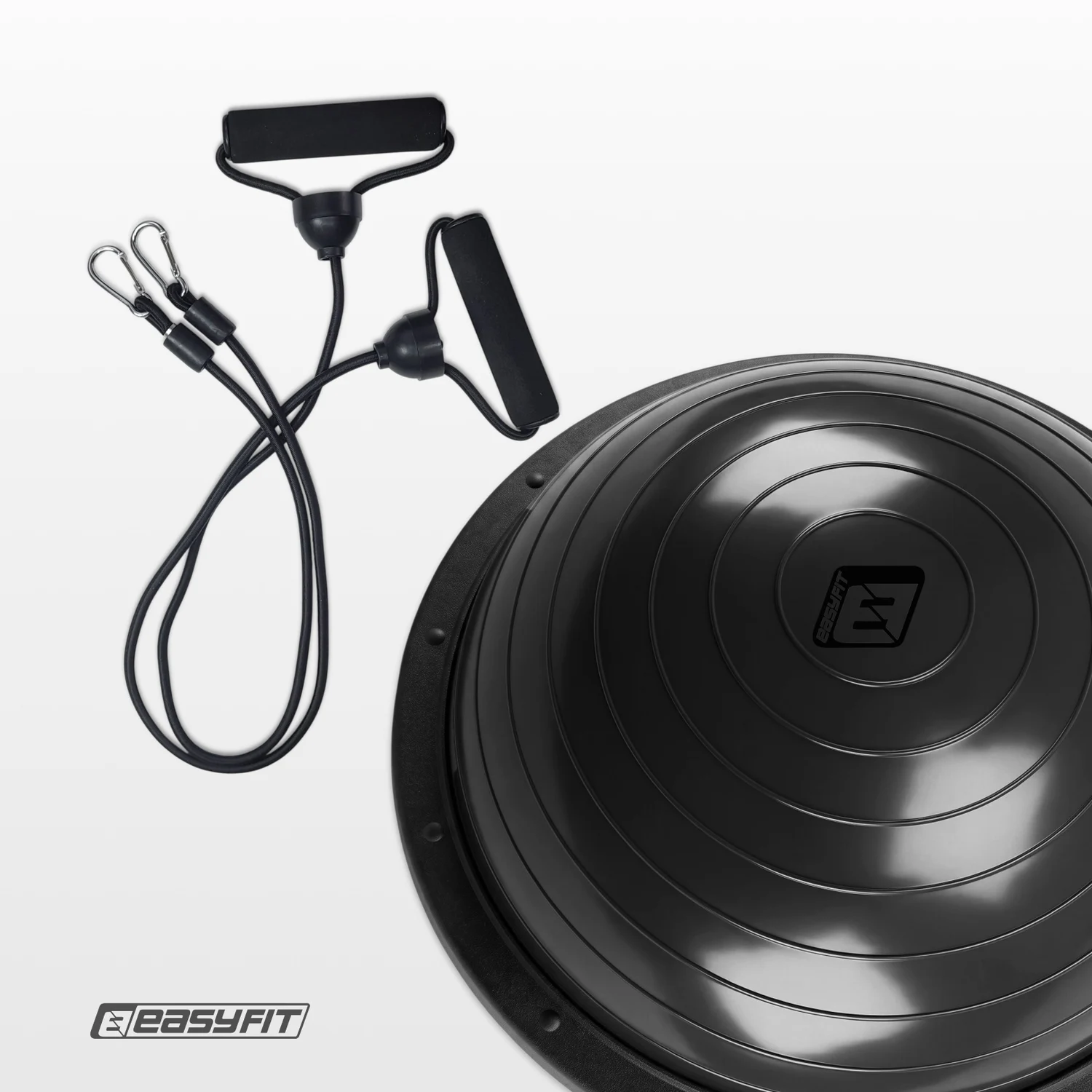 Балансувальна платформа EasyFit BOSU 60 см чорна високопрочний пластик з еспандерами