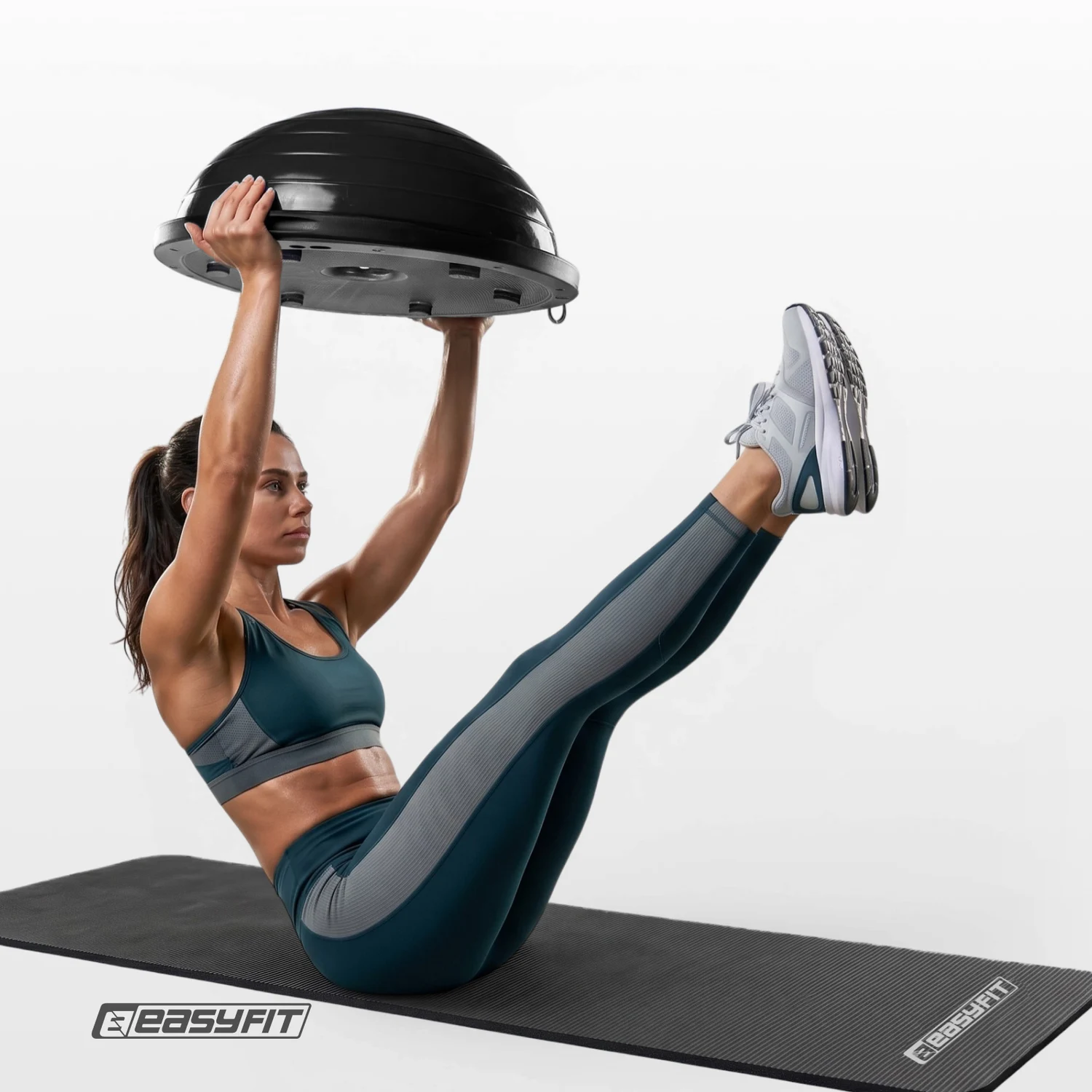 Балансувальна платформа EasyFit BOSU 60 см чорна високопрочний пластик з еспандерами