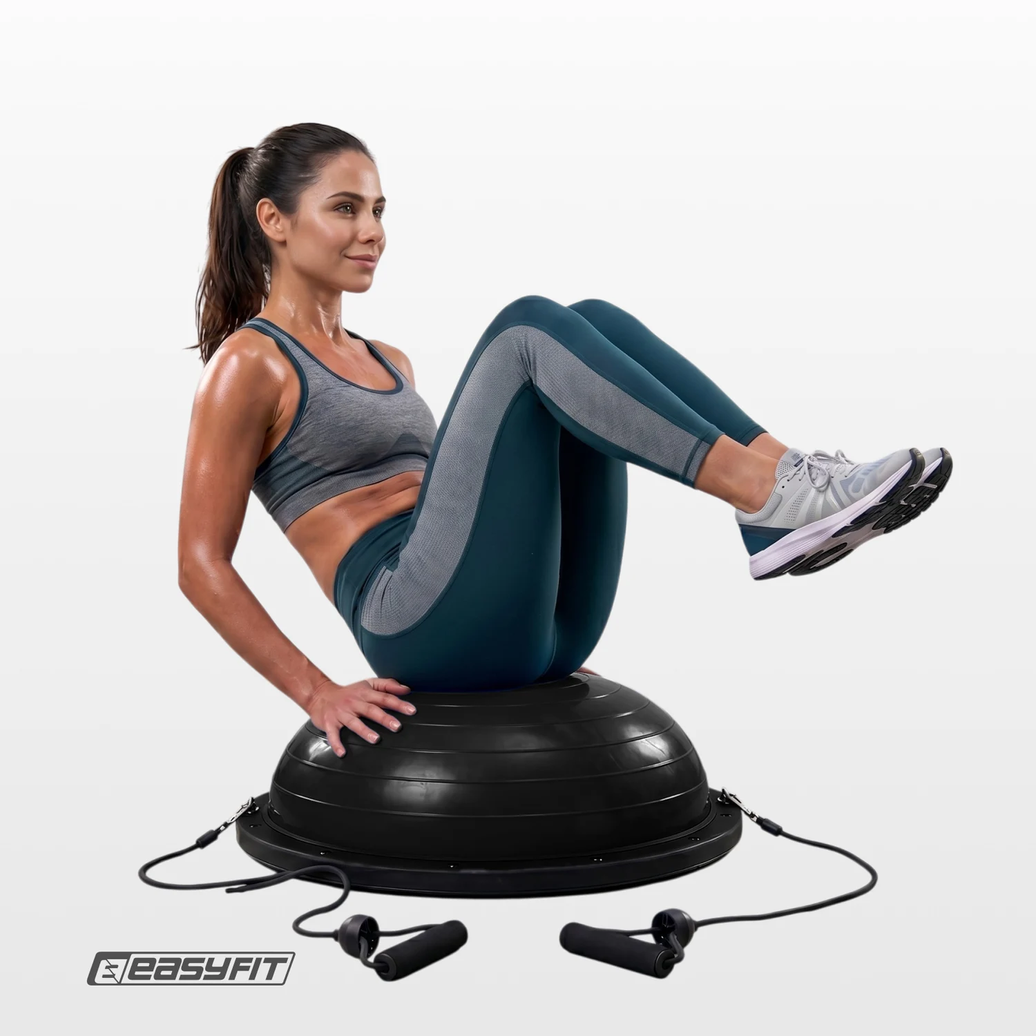 Балансувальна платформа EasyFit BOSU 60 см чорна високопрочний пластик з еспандерами