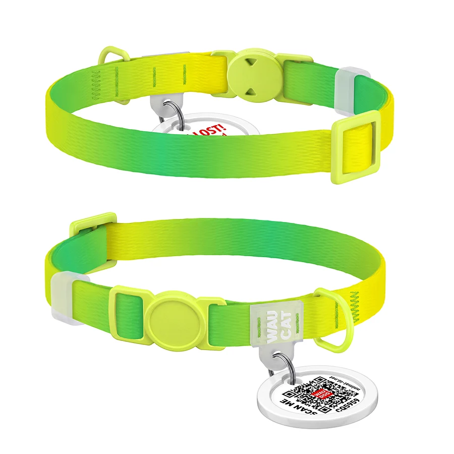 Нашийник WAUCAT Nylon Recycled з QR адресником 10 мм 20-30 см салатовий