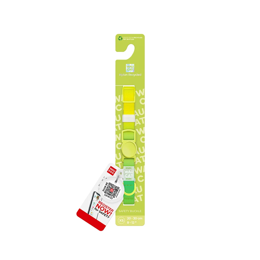 Нашийник WAUCAT Nylon Recycled з QR адресником 10 мм 20-30 см салатовий