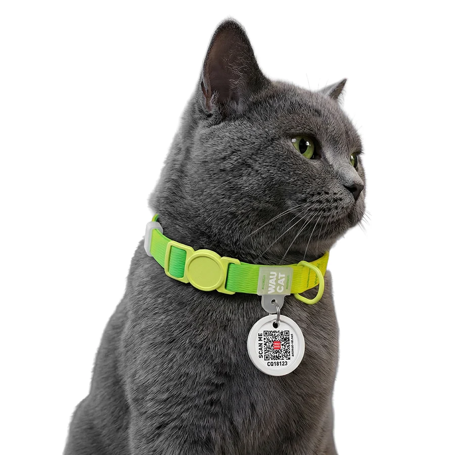 Нашийник WAUCAT Nylon Recycled з QR адресником 10 мм 20-30 см салатовий