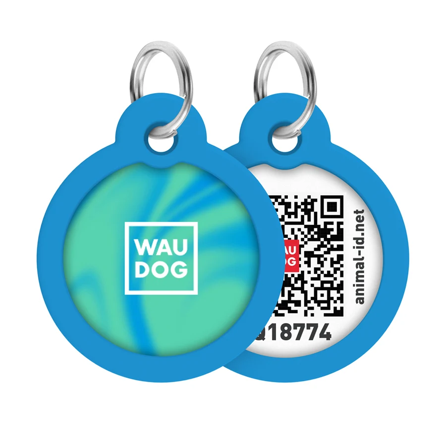 Адресник WAUDOG Smart ID з QR паспортом стальний Д 30 мм градієнт блакитний