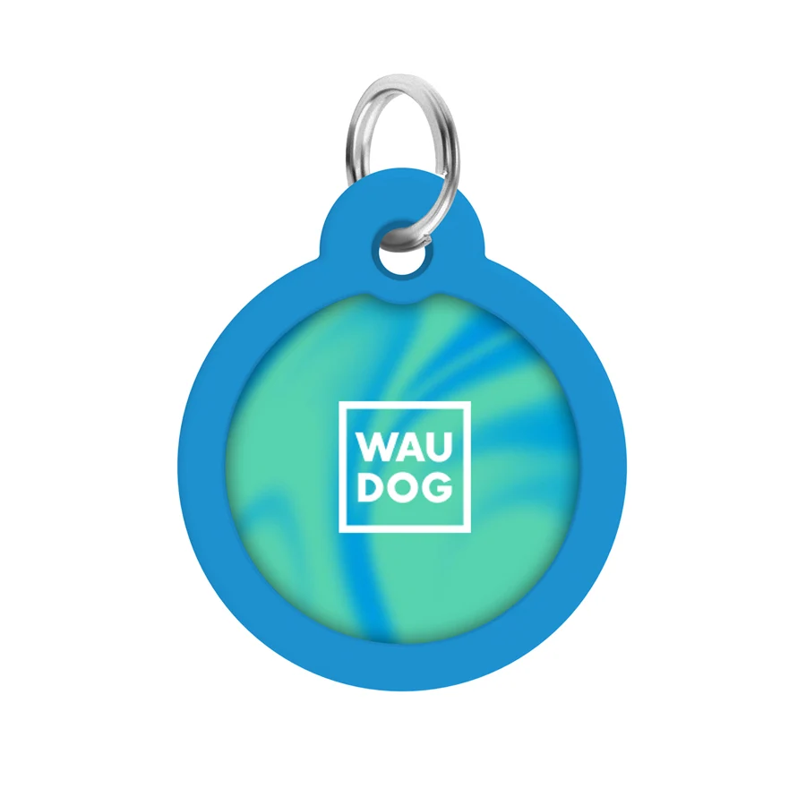 Адресник WAUDOG Smart ID з QR паспортом стальний Д 30 мм градієнт блакитний
