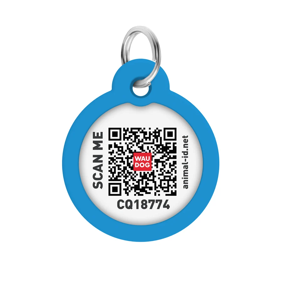 Адресник WAUDOG Smart ID з QR паспортом стальний Д 30 мм градієнт блакитний